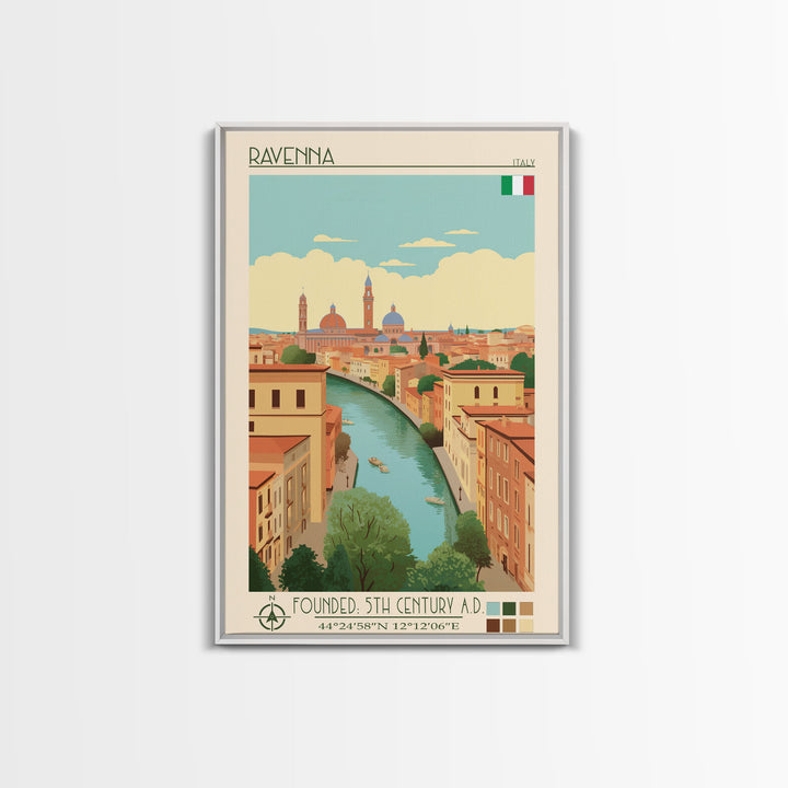 Ravenna Italy Travel Poster Framed Canvas Print, Midcentury Modern Art, Pop Art Wall Decor, Home Decor, Vacation Gift, Office Art