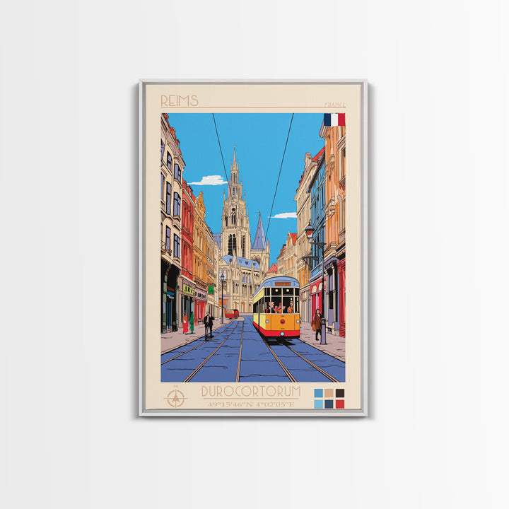 Reims France Travel Poster Framed Canvas Print, Midcentury Modern Art, Pop Art Wall Decor, Home Decor, Vacation Gift, Bedroom Art