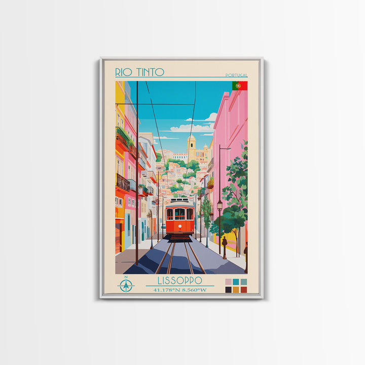 Rio Tinto Portugal Travel Poster Framed Canvas Print, Midcentury Modern Art, Pop Art Wall Decor, Scenic Living Room Art, Bedroom Decor