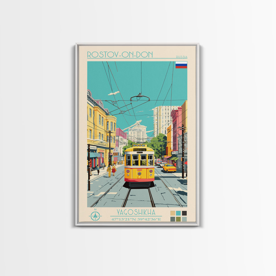 Rostov-on-Don Russia Travel Poster Framed Canvas Print, Midcentury Modern Art, Pop Art Wall Decor, Scenic Wall Art, Living Room Decoration, Office Art