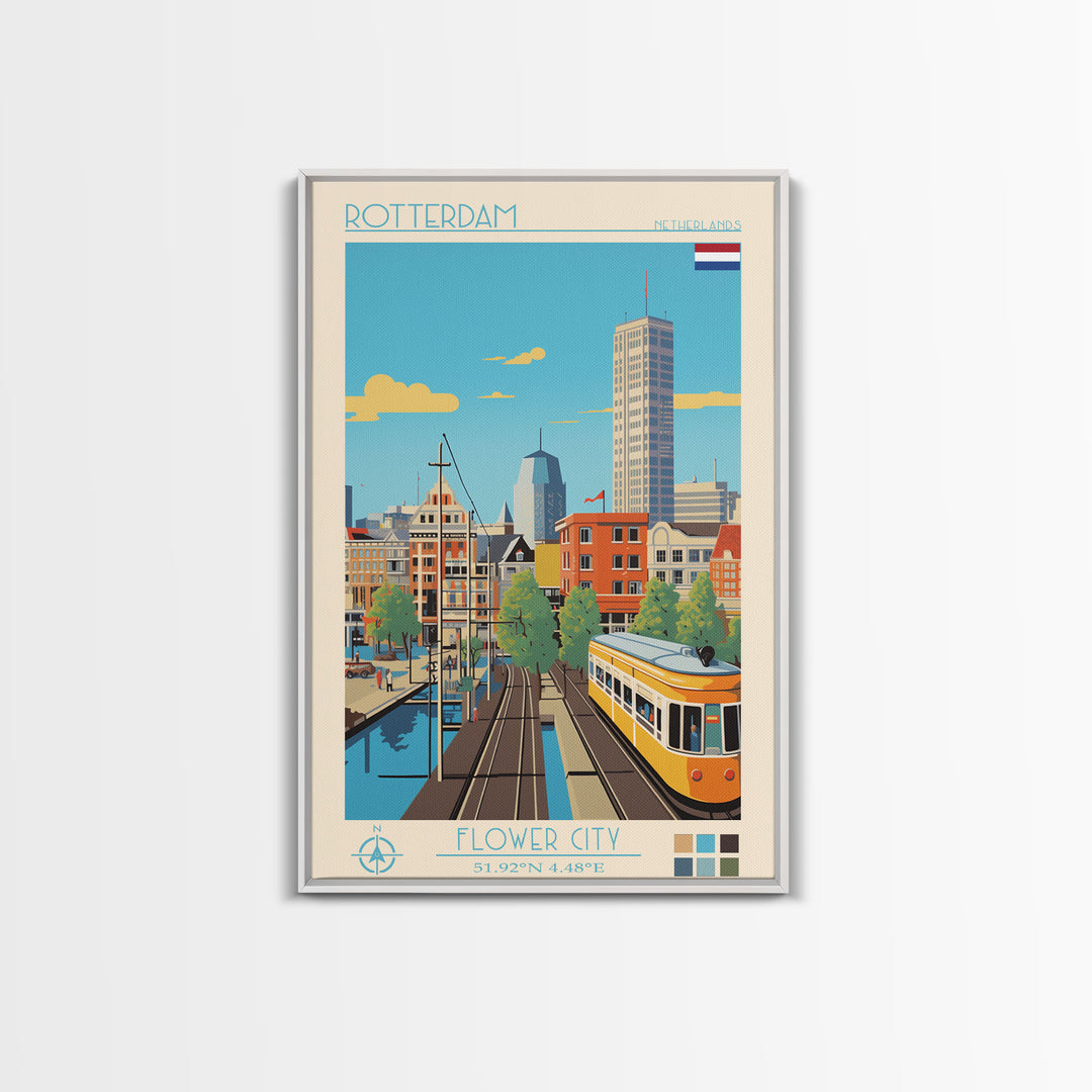 Rotterdam Netherlands Travel Poster Framed Canvas Print, Midcentury Modern Art, Pop Art Wall Decor, Home Decor, Vacation Gift, Bedroom Art