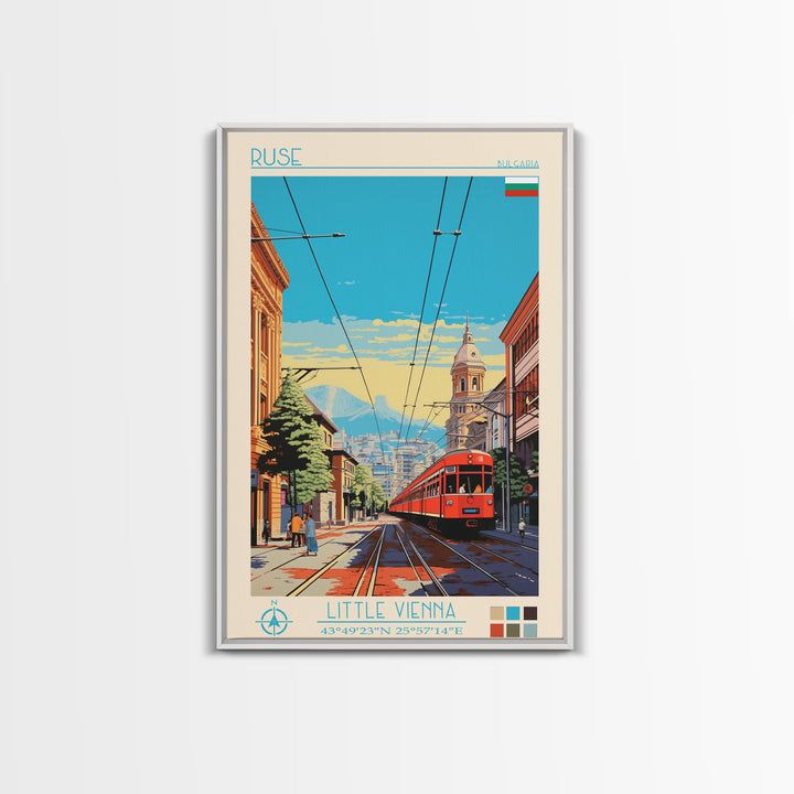 Ruse Bulgaria Travel Poster Framed Canvas Print, Midcentury Modern Art, Pop Art Wall Decor, Scenic Wall Art, Living Room Decoration, Office Gift