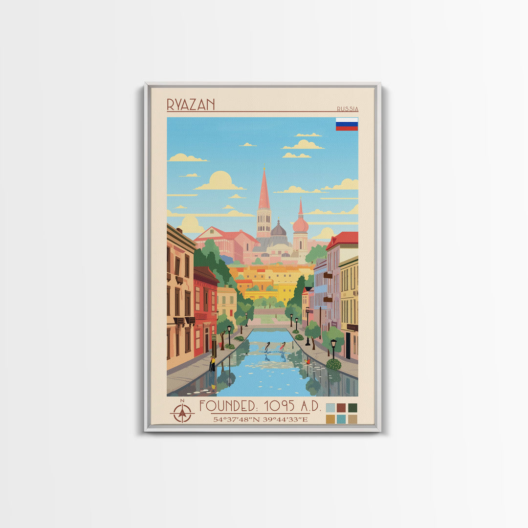 Ryazan Russia Travel Poster Framed Canvas Print, Midcentury Modern Art, Pop Art Wall Decor, Living Room Art, Home Decoration