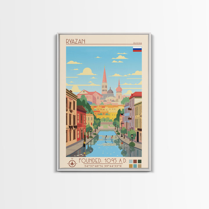 Ryazan Russia Travel Poster Framed Canvas Print, Midcentury Modern Art, Pop Art Wall Decor, Living Room Art, Home Decoration