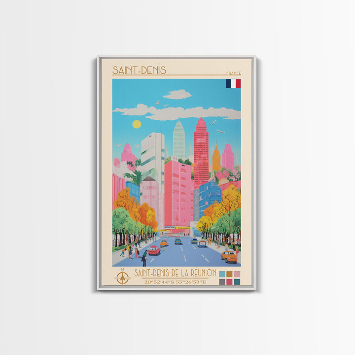 Saint-Denis France Travel Poster Framed Canvas Print, Midcentury Modern Art, Pop Art Wall Decor, Scenic Wall Art, Bedroom Decor