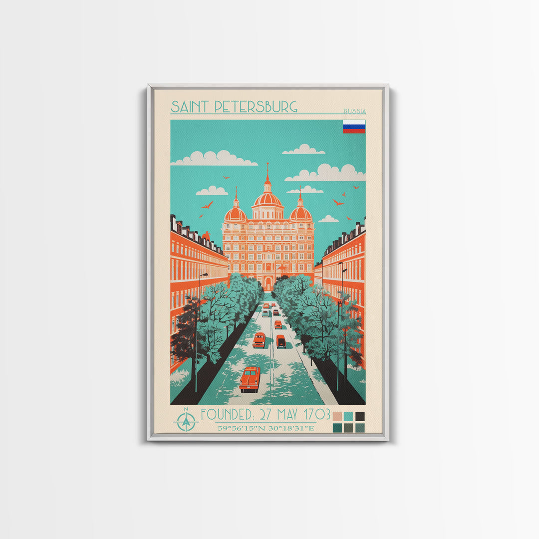 Saint Petersburg Russia Travel Poster Framed Canvas Print, Midcentury Modern Art, Pop Art Wall Decor, Home Decor, Office Decoration