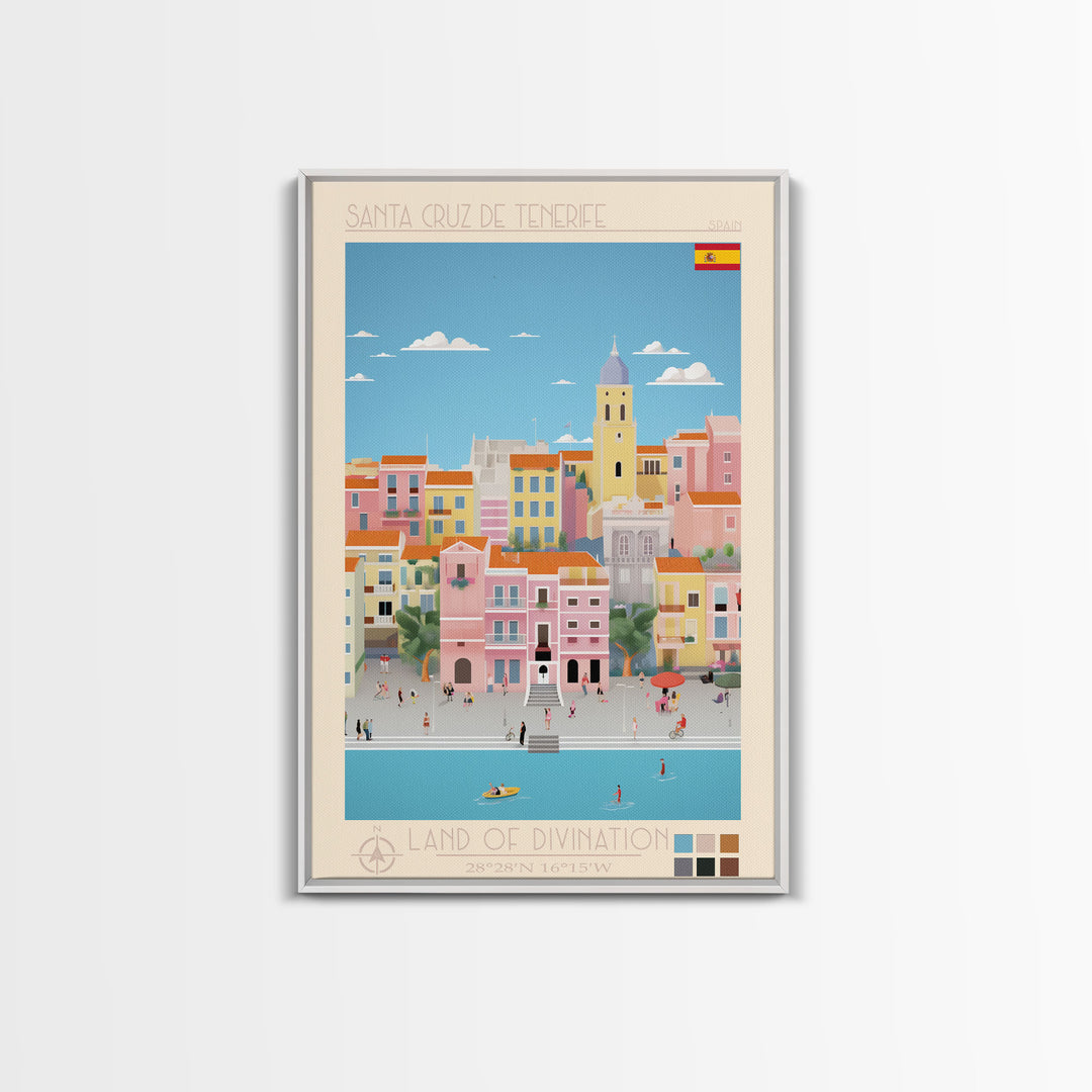 Santa Cruz de Tenerife Spain Travel Poster Framed Canvas Print, Midcentury Modern Art, Pop Art Wall Decor, Living Room Art, Bedroom Decoration