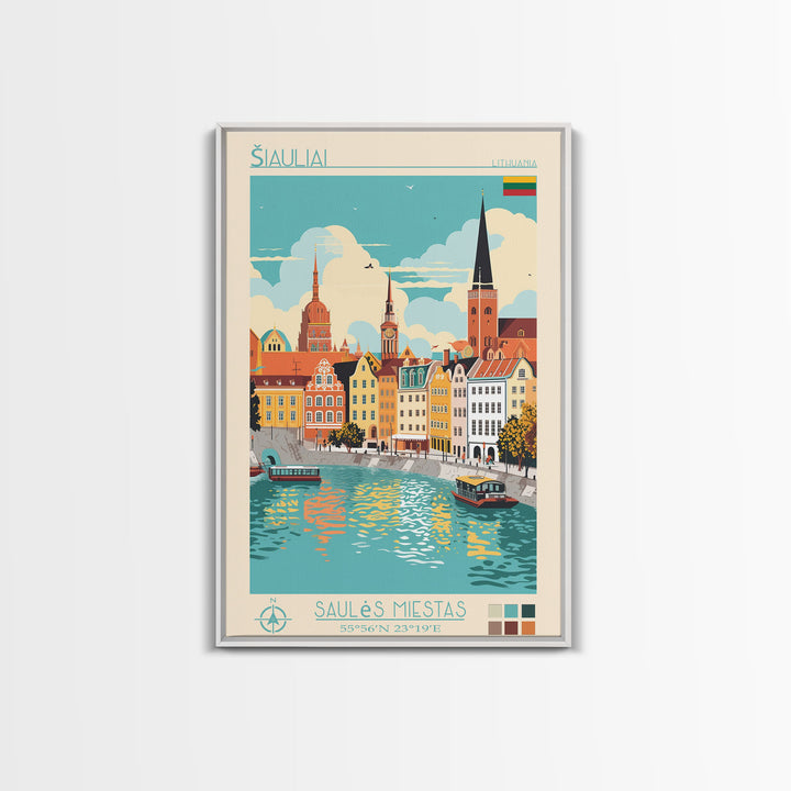 Šiauliai Lithuania Travel Poster Framed Canvas Print, Midcentury Modern Art, Pop Art Decor, Living Room Wall Art, Home Decoration, Scenic Print