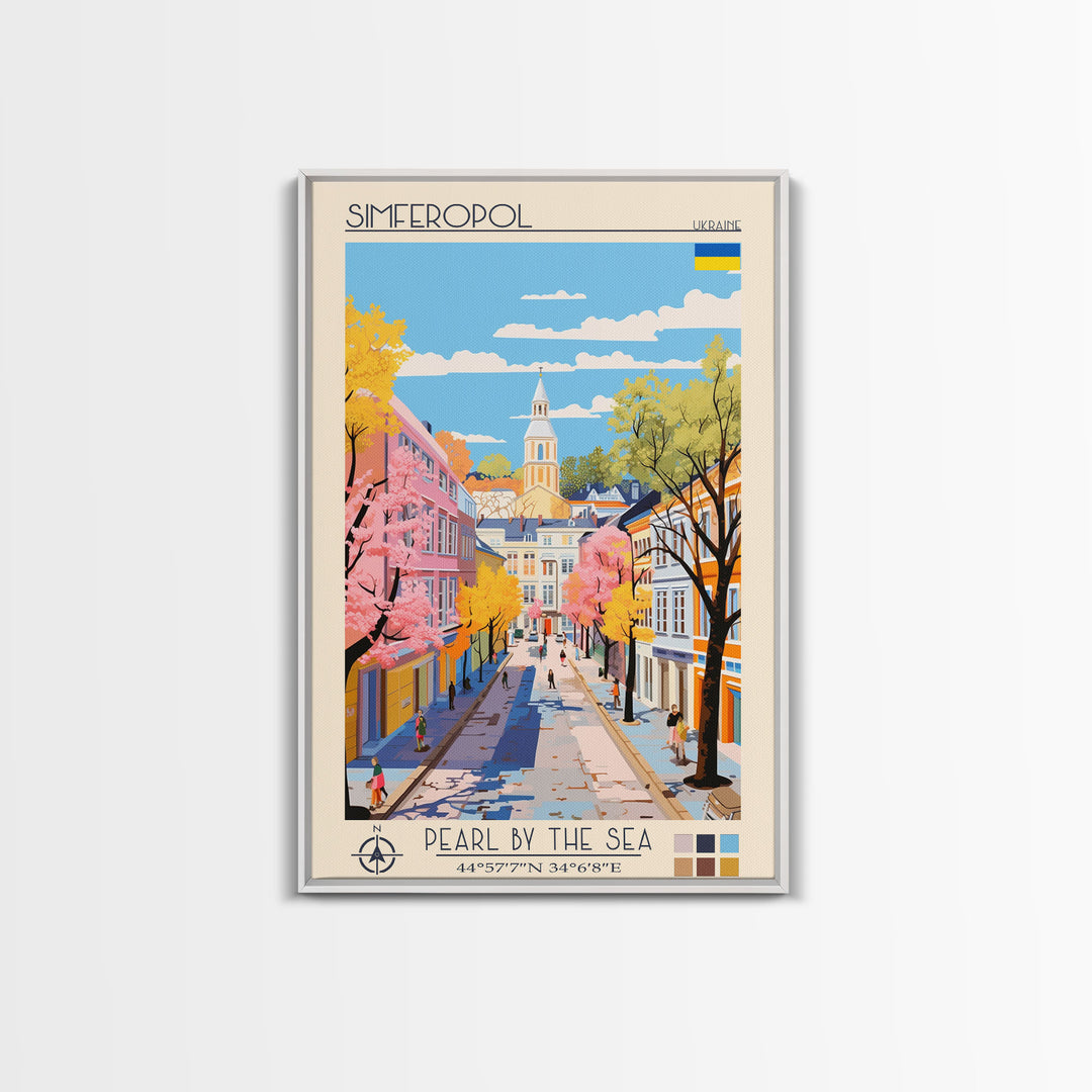 Simferopol Ukraine Travel Poster Framed Canvas Print, Midcentury Modern Art, Pop Art Wall Decor, Living Room Art, Vacation Gift