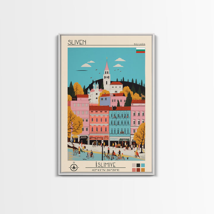 Sliven Bulgaria Travel Poster Framed Canvas Print, Midcentury Modern Art, Pop Art Wall Decor, Living Room Art, Vacation Gift
