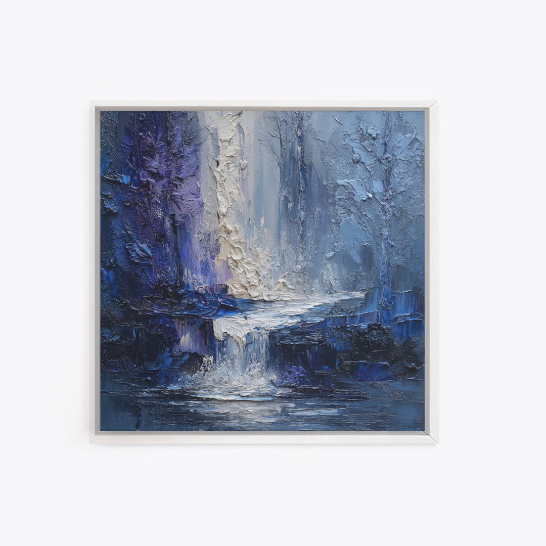 Crystal Cave with Luminous Blue Reflections Framed Canvas Print, Fantasy Art, Gallery Decor, Living Room Decor, Mythic, FAN-1x1-78