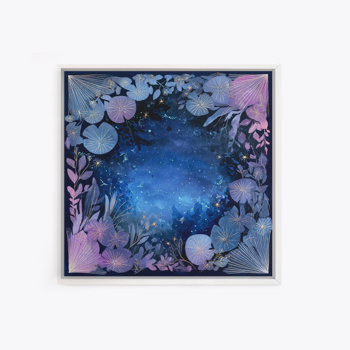 Mermaid Lagoon with Bioluminescent Water Framed Canvas Print, Fantasy Art, Digital Art, Living Room Decor, Fine Art, Mythic, FAN-1x1-8