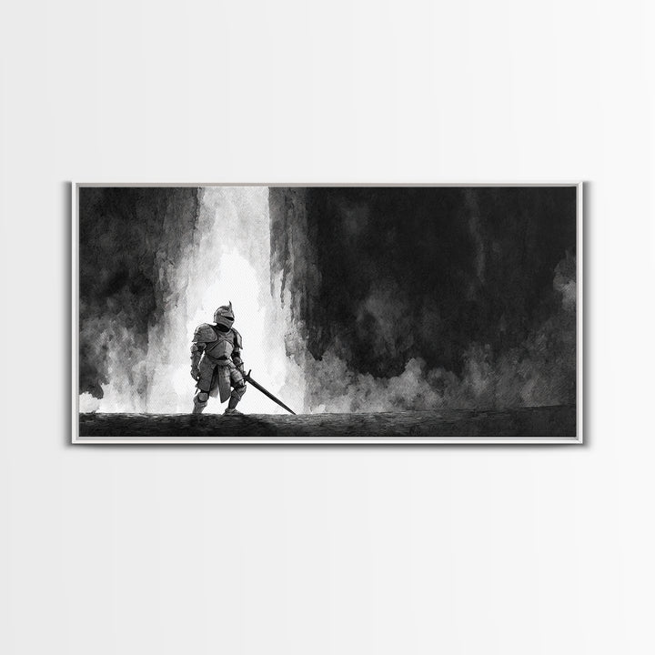 Sea Serpent Beneath a Stormy Ship Silhouette Canvas Print, Fantasy Art, Minimalist Decor, Living Room Decor, Mythic, Fairy Art, FAN-2x1-15