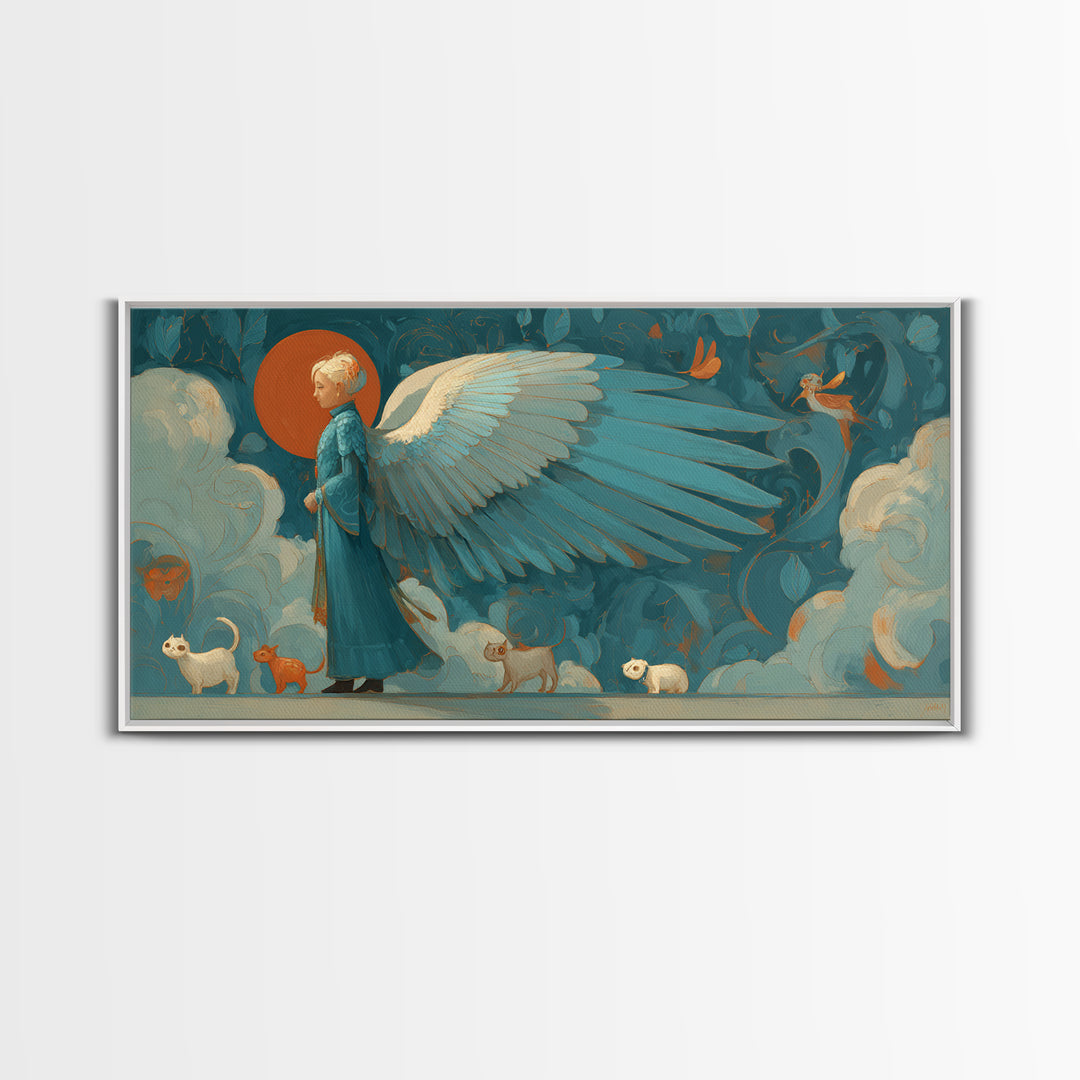 Angelic Warrior with Radiant Wings Framed Canvas Print, Fantasy Art, Fantasy Home Decor, Living Room Decor, Fine Art, Mythic, FAN-2x1-67