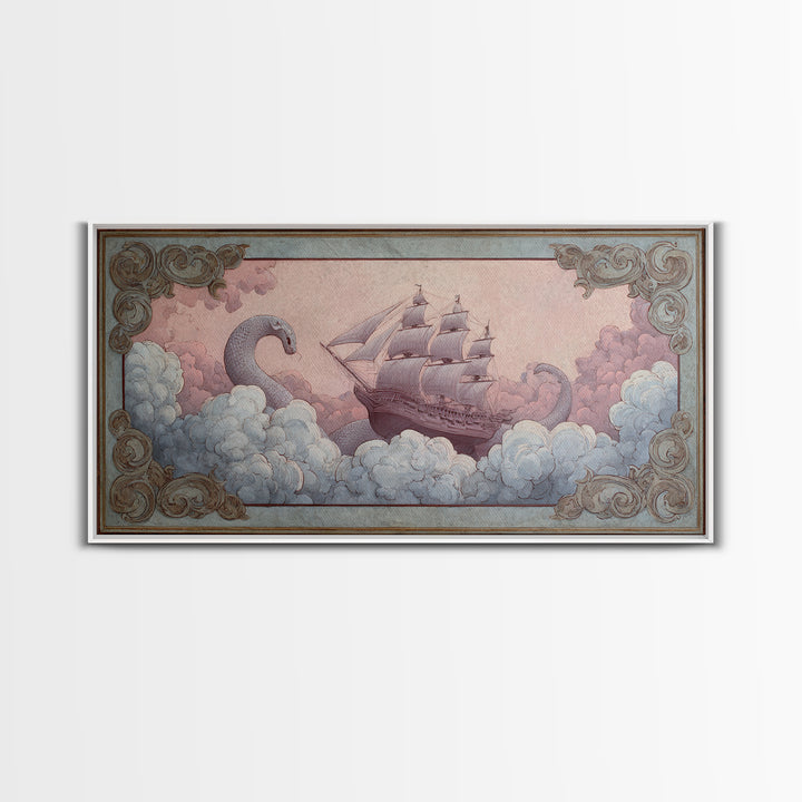 Unicorn Drinking from a Silver Stream Framed Canvas Print, Fantasy Art, Landscape, Living Room Decor, Fine Art, Mythic, FAN-2x1-84