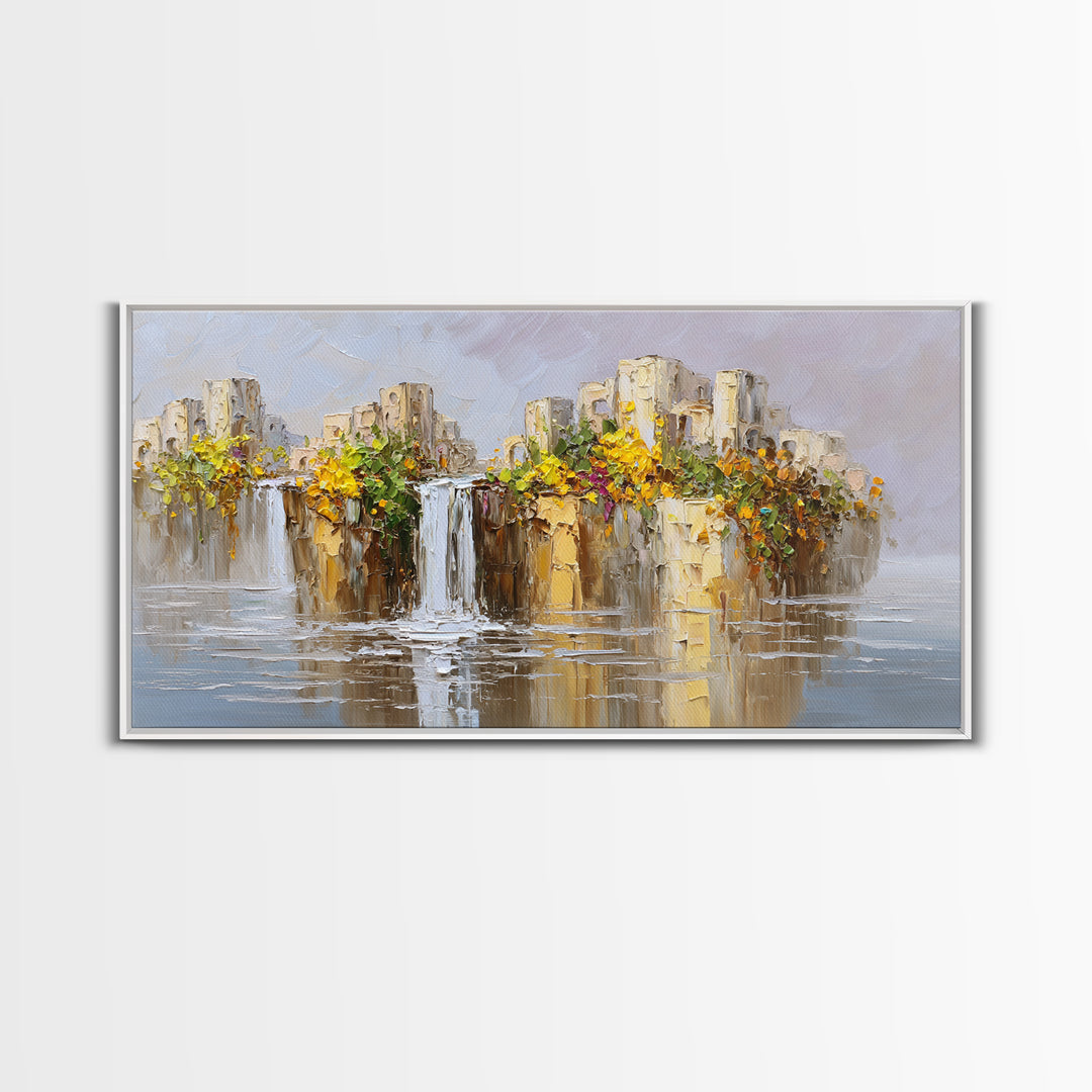 Crystal Cave with Luminous Blue Reflections Canvas Print, Fantasy Art, Painting, Living Room Decor, Watercolor Art, Mythic, FAN-2x1-98