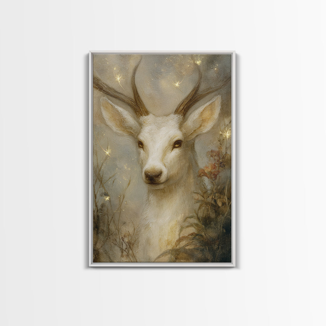 Mythic Waterfall Guarded by White Wolves Framed Canvas Print, Fantasy Art, Fantasy Art Prints, Living Room Decor, Oil Painting, FAN-2x3-8
