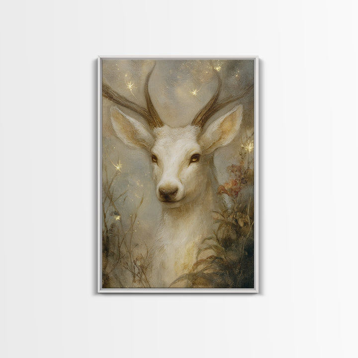 Mythic Waterfall Guarded by White Wolves Framed Canvas Print, Fantasy Art, Fantasy Art Prints, Living Room Decor, Oil Painting, FAN-2x3-8