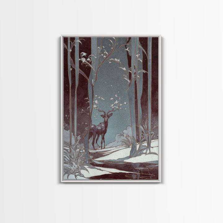 Forest Spirit with Antlers and Glowing Eyes Framed Canvas Print, Fantasy Art, Gallery Decor, Living Room Decor, Mythic, FAN-2x3-92