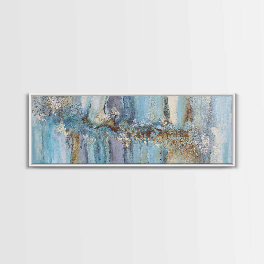 Mythic Waterfall Guarded by White Wolves Canvas Print, Fantasy Art, Living Room Decor, Fine Art, Mythic, Neutral Decor, FAN-3x1-16