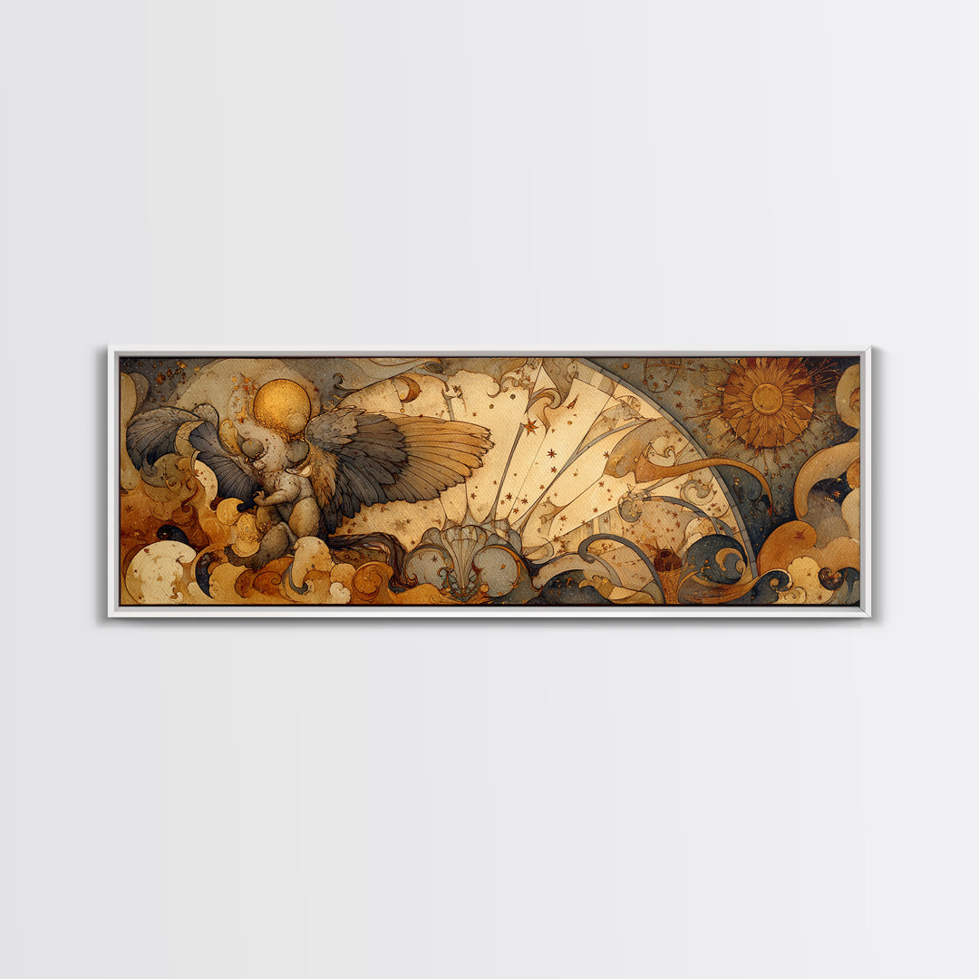 Ancient Map Landscape Canvas Print, Fantasy Art, Watercolor Painting, Living Room Decor, Fine Art, Mythic, Acrylic Painting, FAN-3x1-29