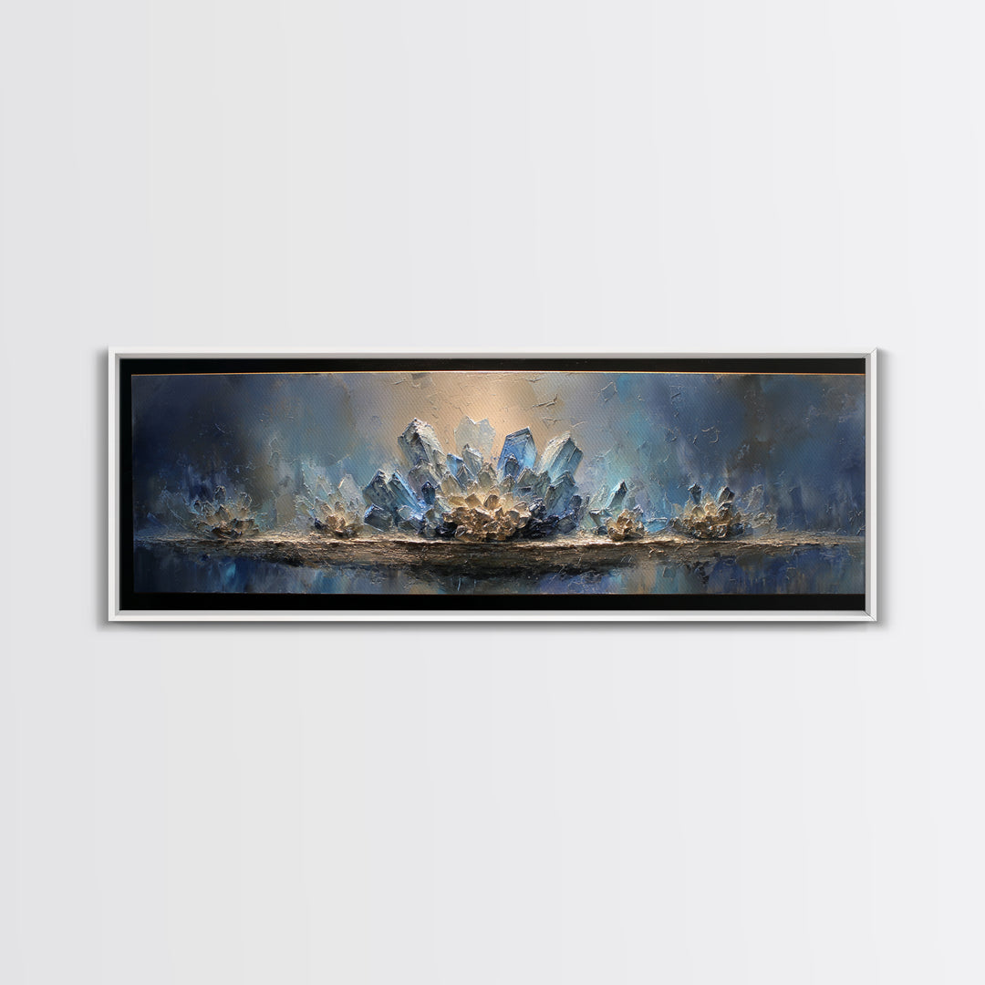 Mythic Waterfall Guarded by White Wolves Canvas Print, Fantasy Art, Minimalist Decor, Living Room Decor, Oil Painting, Mythic, FAN-3x1-88
