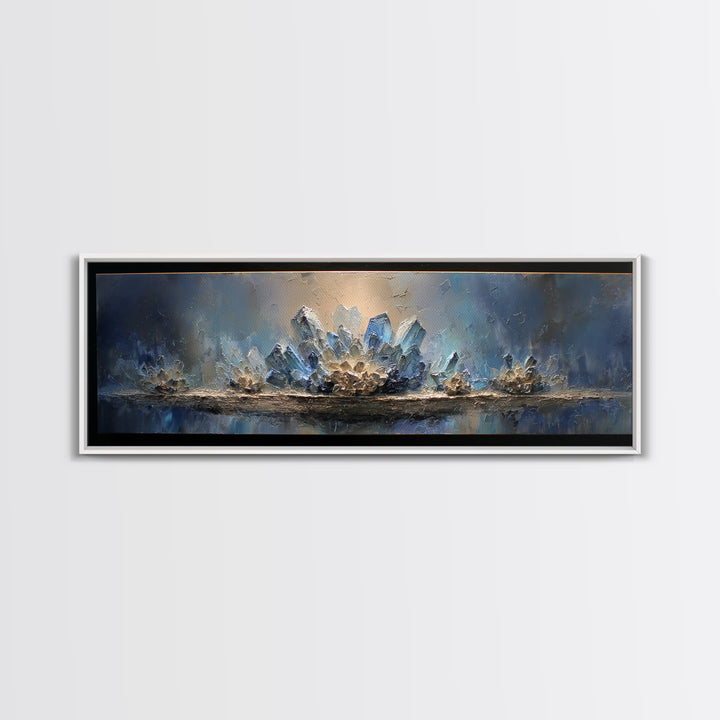 Mythic Waterfall Guarded by White Wolves Canvas Print, Fantasy Art, Minimalist Decor, Living Room Decor, Oil Painting, Mythic, FAN-3x1-88