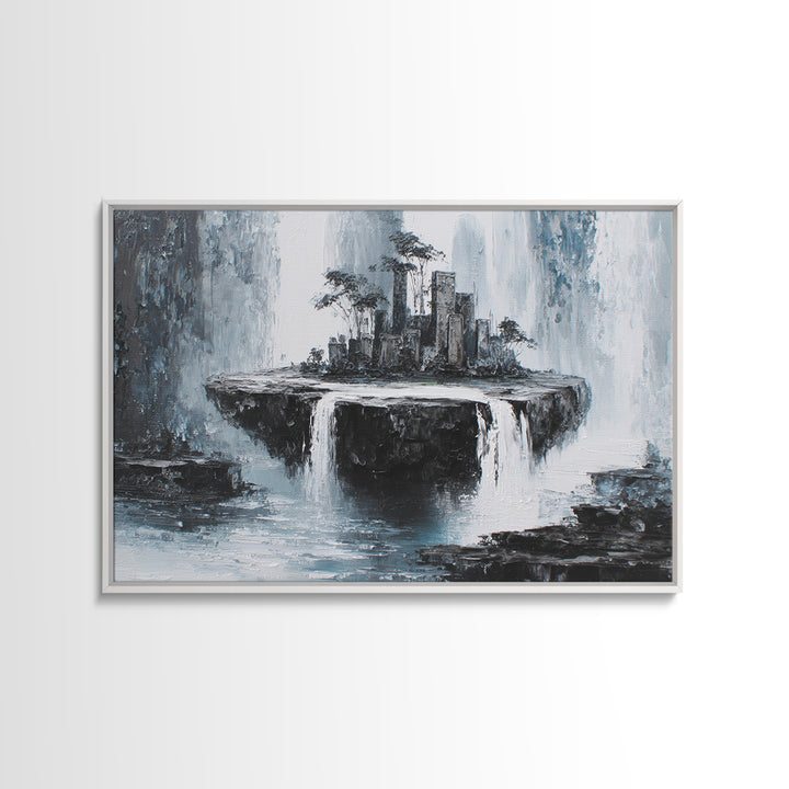 Giant Tree City Filled Framed Canvas Print, Fantasy Art, Whimsical Art, Living Room Decor, Watercolor Art, Mythic, FAN-3x2-13