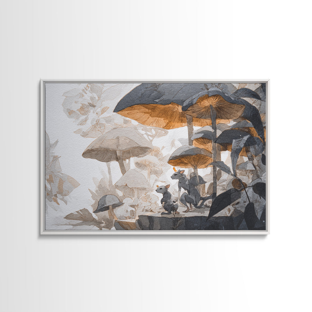 Mythic Waterfall Guarded by White Wolves Canvas Print, Fantasy Art, Prints, Living Room Decor, Oil Painting, Mythic, Landscape, FAN-3x2-4