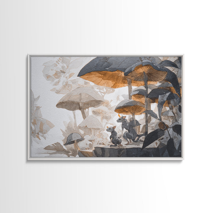 Mythic Waterfall Guarded by White Wolves Canvas Print, Fantasy Art, Prints, Living Room Decor, Oil Painting, Mythic, Landscape, FAN-3x2-4