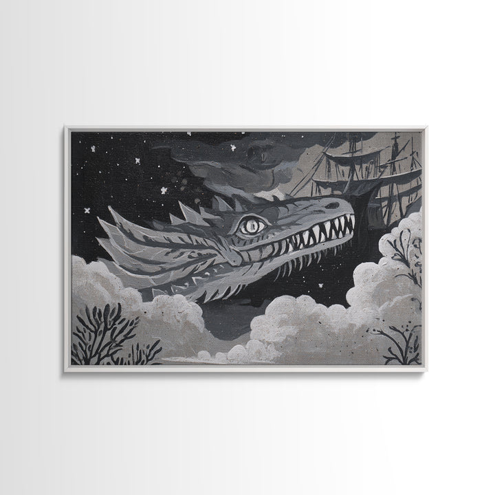 Dragon Soaring Above Jagged Mountain Peaks Canvas Print, Fantasy Art, Surreal Art, Living Room Decor, Fine Art, Mythic, FAN-3x2-53