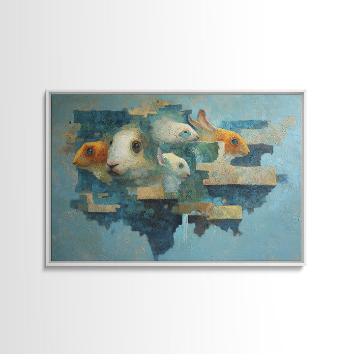 Floating Island with Waterfalls and Ancient Ruins Framed Canvas Print, Fantasy Art, Living Room Decor, Oil Painting, Mythic, FAN-3x2-55