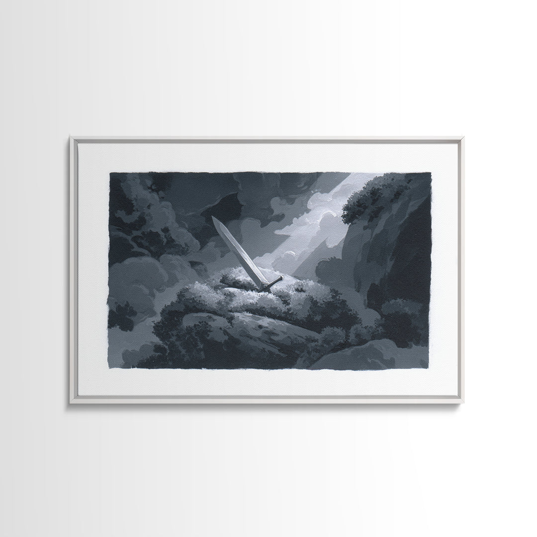 Magic Sword Embedded Framed Canvas Print, Fantasy Art, Digital Print, Living Room Decor, Fine Art, Mythic, Dragon Art, FAN-3x2-63