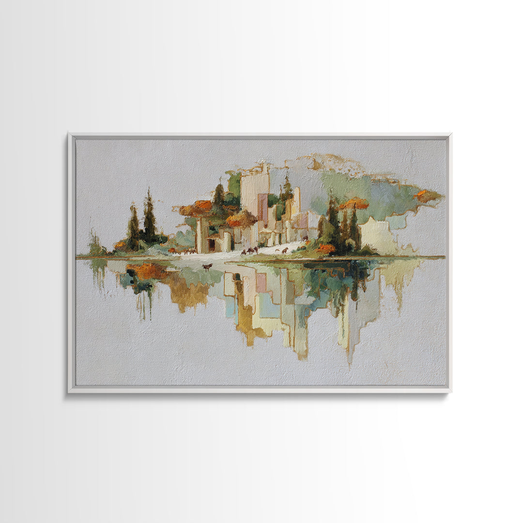 Floating Island with Waterfalls and Ancient Ruins Framed Canvas Print, Fantasy Art, Living Room Decor, Abstract Art, Mythic, FAN-3x2-7