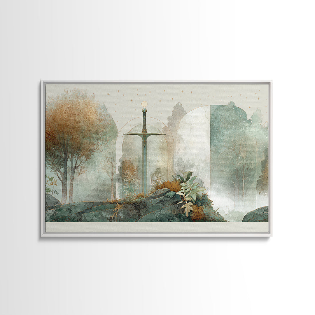 Angelic Warrior with Radiant Wings Framed Canvas Print, Fantasy Art, Minimalist Decor, Living Room Decor, Fine Art, Mythic, FAN-3x2-99