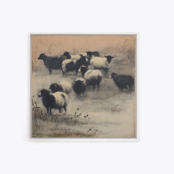 Rustic Barn in Golden Field Light Framed Canvas Print, Farmhouse Art, Sage Green Wall Art, Farmhouse Decor, Fine Art, Harvest, FAR-1x1-2
