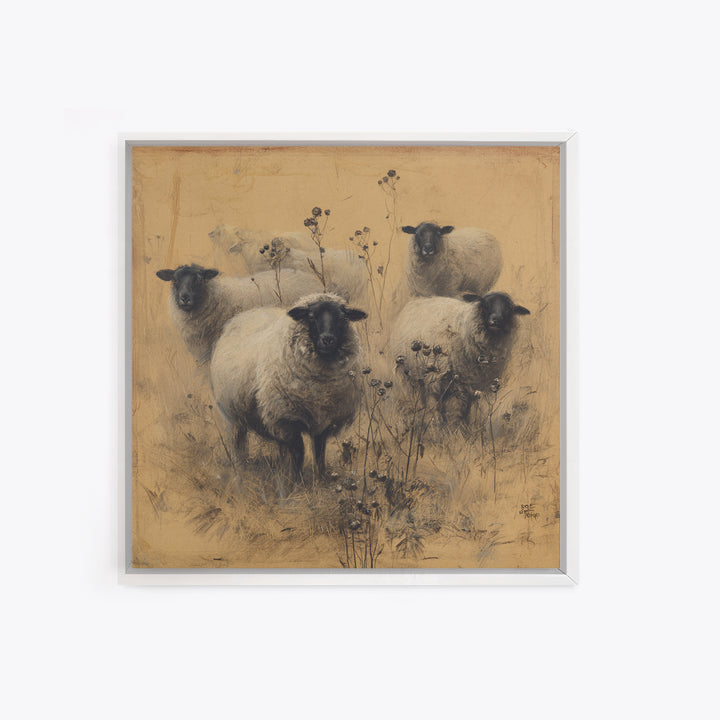 Black and White Sheep Framed Canvas Print, Farmhouse Art, Gallery Decor, Farmhouse Decor, Fine Art, Harvest, Contemporary Art, FAR-1x1-32