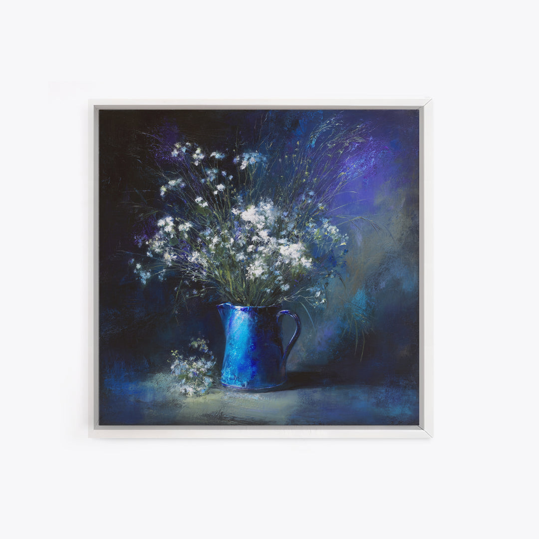 Blue Enamel Pitcher Framed Canvas Print, Farmhouse Art, Farmhouse Decor, Oil Painting, Harvest, Digital Wall Art, FAR-1x1-88