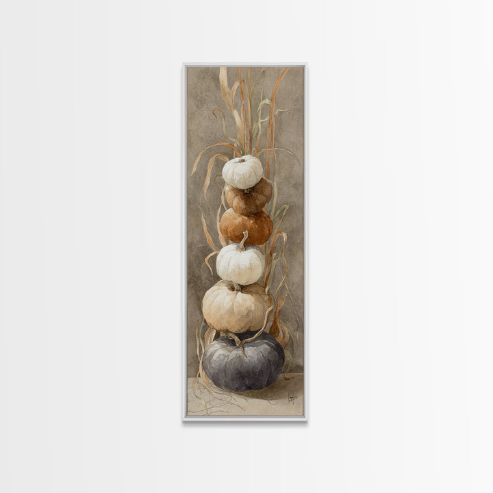 Pumpkins Stacked on a Wooden Crate Canvas Print, Farmhouse Art, Landscape Painting, Farmhouse Decor, Watercolor Art, Harvest, FAR-1x3-1
