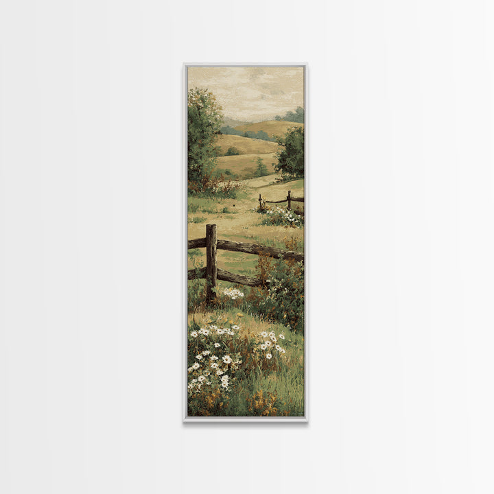 Country Landscape with Fence and Rolling Hills Canvas Print, Farmhouse Art, Floral Wall Art, Farmhouse Decor, Fine Art, Harvest, FAR-1x3-26