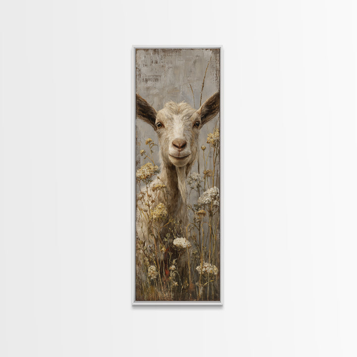 Goat Portrait with Playful Expression Framed Canvas Print, Farmhouse Art, Landscape Painting, Farmhouse Decor, Oil Painting, FAR-1x3-30