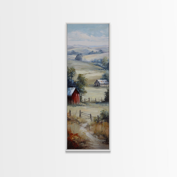 Country Landscape with Fence and Rolling Hills Framed Canvas Print, Farmhouse Art, Downloadable Art, Farmhouse Decor, Harvest, FAR-1x3-50