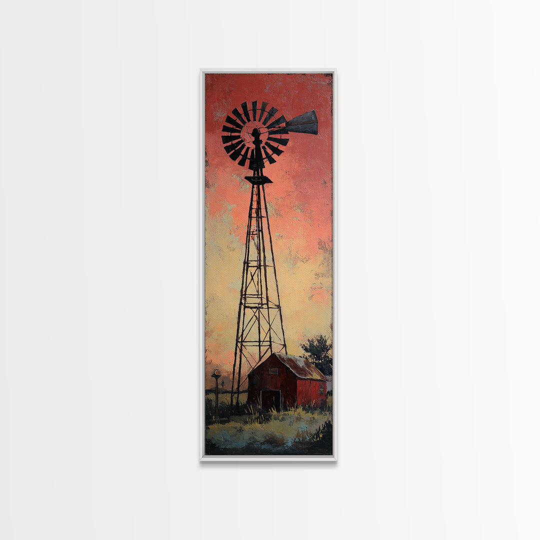 Windmill Silhouette at Sunset Framed Canvas Print, Farmhouse Art, Modern Decor, Farmhouse Decor, Fine Art, Harvest, Home Decor, FAR-1x3-53