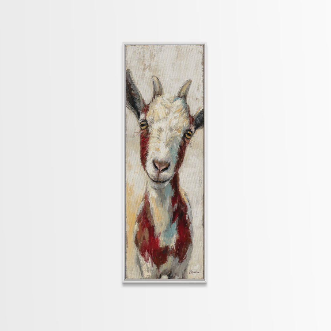 Goat Portrait with Playful Expression Framed Canvas Print, Farmhouse Art, Landscape Painting, Farmhouse Decor, Oil Painting, FAR-1x3-54