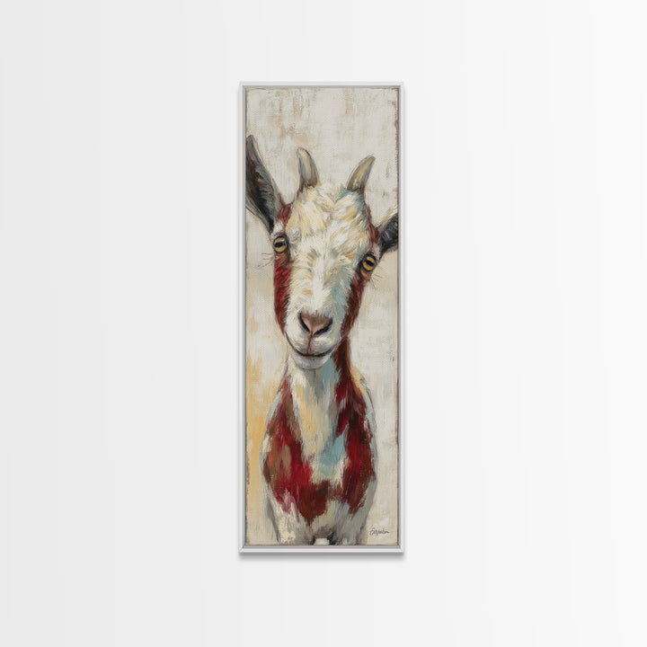 Goat Portrait with Playful Expression Framed Canvas Print, Farmhouse Art, Landscape Painting, Farmhouse Decor, Oil Painting, FAR-1x3-54