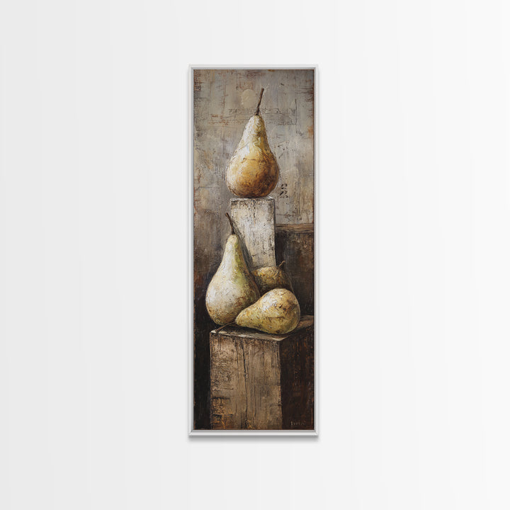Rustic Pear Still Life on Plank Wood Canvas Print, Farmhouse Art, Digital Print, Farmhouse Decor, Oil Painting, Harvest, FAR-1x3-55