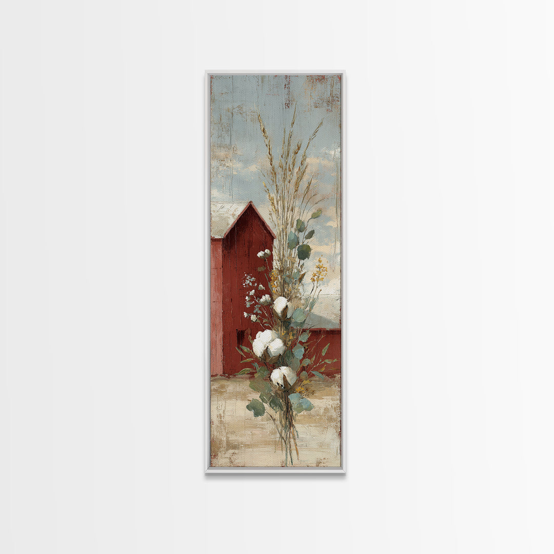 Farmhouse Wreath of Cotton Stems and Eucalyptus Canvas Print, Farmhouse Art, Printable Wall Art, Farmhouse Decor, Harvest, FAR-1x3-56