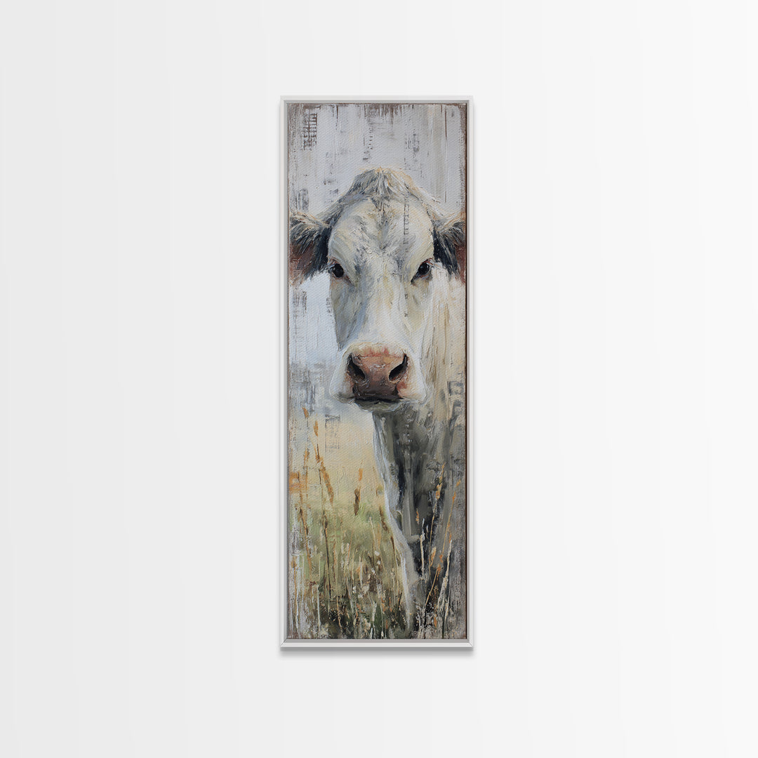 White Cow Portrait Framed Canvas Print, Farmhouse Art, Textured Painting, Farmhouse Decor, Fine Art, Harvest, Oil Painting, FAR-1x3-61