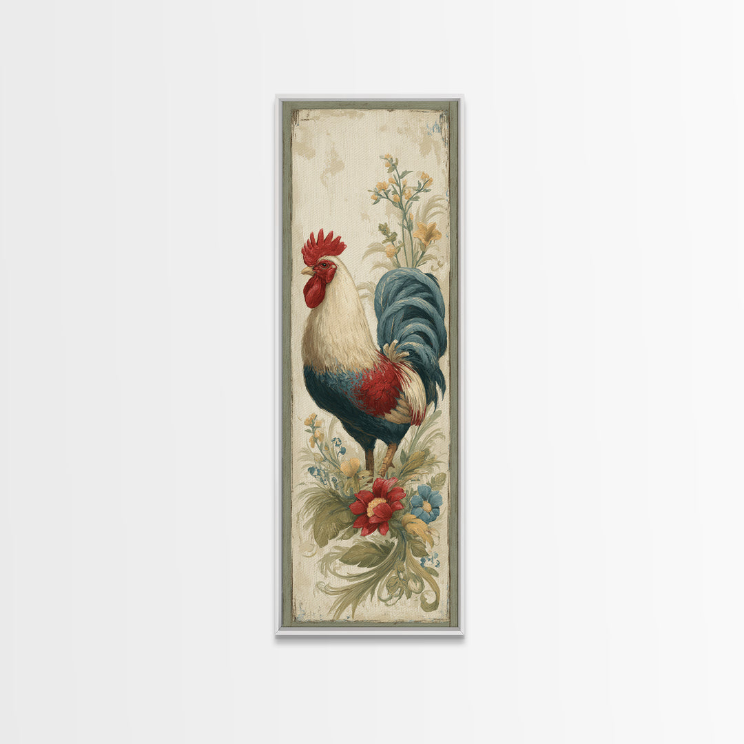 Rooster Painted in Cheerful Folk Colors Framed Canvas Print, Farmhouse Art, Digital Wall Art, Farmhouse Decor, Harvest, FAR-1x3-64