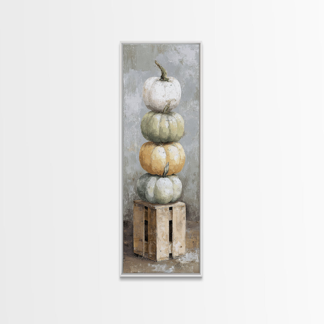 Pumpkins Stacked on a Wooden Crate Canvas Print, Farmhouse Art, Digital Prints, Farmhouse Decor, Harvest, Watercolor Painting, FAR-1x3-73